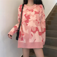 Pink Camouflage Pattern Oversized Long Sleeve Sweatshirt