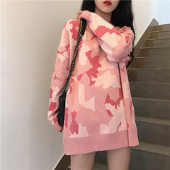 Pink Camouflage Pattern Oversized Long Sleeve Sweatshirt