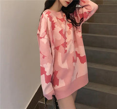 Pink Camouflage Pattern Oversized Long Sleeve Sweatshirt