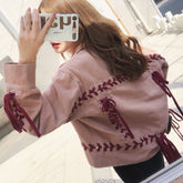 Pink Denim Red Style Lacing Short Jacket