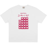 Pink Hotel Print Soft Aesthetic Loose White T-Shirt