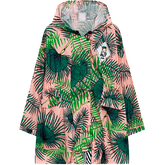Pink Leaves Print Hooded Rain Coat