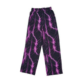 Pink Lightning Print Elastic Waist Wide Leg Pants