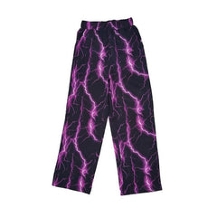 Pantalones anchos con cintura elástica y estampado de rayos rosas