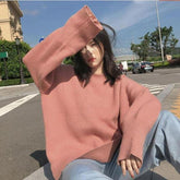 Pink Side Cuts Oversized Round Neck Knitted Sweater