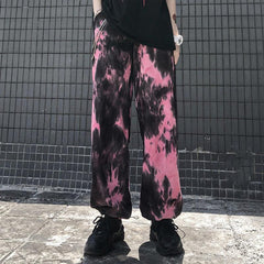 Pink Tie Dye Printed Street Fashion Jogger Pants