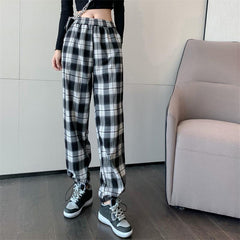 Gerade Hose mit Karomuster und koreanischer Ästhetik