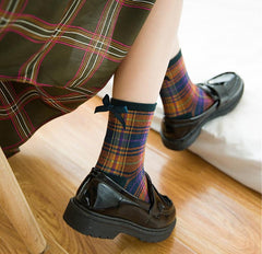 Plaid Tartan School Girl Ankle Vintage Socks
