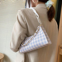 Bolso de hombro de tartán con cadena acrílica