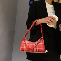 Bolso de hombro de tartán con cadena acrílica