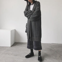 Cárdigan largo extragrande de felpa beige y gris