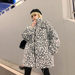 Plush Leopard Print Aesthetic Oversize Zipper Jacket