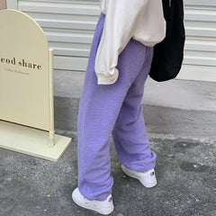 Pantalones deportivos de felpa con cintura elástica y estética pastel