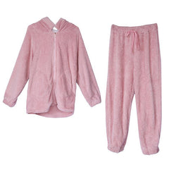 Plush Warm Sheep Ears Pink Pajama Suit