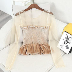 Princess Shiffon Shoulders Sleeve Velvet Corset Blouse