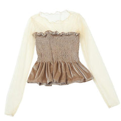 Princess Shiffon Shoulders Sleeve Velvet Corset Blouse