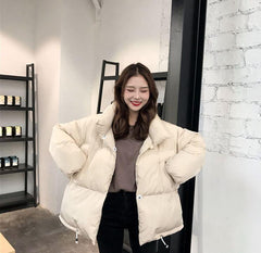 Puff Cotton Oversized White Pink Outwear Crop Jacket