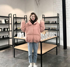 Puff Cotton Oversized White Pink Outwear Crop Jacket