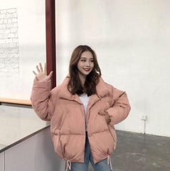 Puff Cotton Oversized White Pink Outwear Crop Jacket