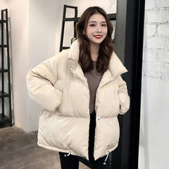 Puff Cotton Oversized White Pink Outwear Crop Jacket