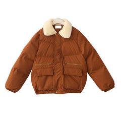 Puff gepolsterter Kunstfell-Kragen mit Reißverschluss, warme Outwear-Manteljacke