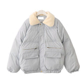 Puff Padded Faux Fluffy Collar Zipper Warm Outwear Coat Jacket
