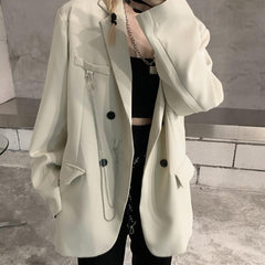 Chaqueta de traje oversize negra estilo punk con cadena