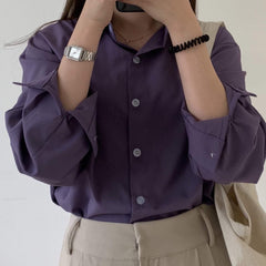 Lila Knöpfe Lockeres, lässiges Langarmhemd