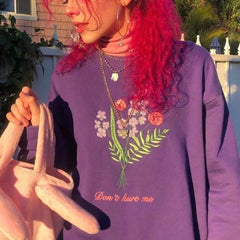 Lila süße Blumen Stickerei lose Sweatshirt