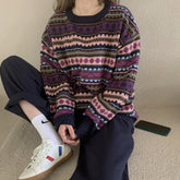 Purple Geometric Pattern Oversized Knitted Sweater