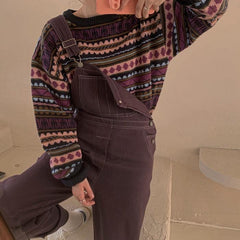 Suéter de punto extragrande con estampado geométrico morado