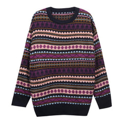 Suéter de punto extragrande con estampado geométrico morado