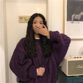 Purple Green Retro Knit Braids Warm Oversized Sweater