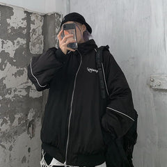 Quilted Lining Loose Black Aesthetic Windbreaker Jacket