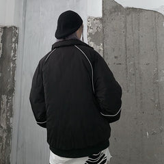 Quilted Lining Loose Black Aesthetic Windbreaker Jacket