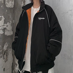 Quilted Lining Loose Black Aesthetic Windbreaker Jacket