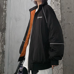 Quilted Lining Loose Black Aesthetic Windbreaker Jacket