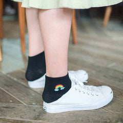 Rainbow Embroidery Cute Ankle Cotton Socks