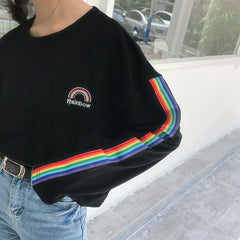 Rainbow Stripe Long Sleeve O-Neck Sweatshirt