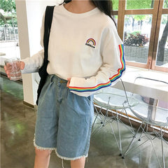 Rainbow Stripe Long Sleeve O-Neck Sweatshirt