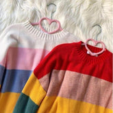 Rainbow Stripes Knitted O-Neck Oversized Sweater