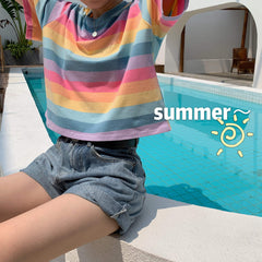 Rainbow Stripes Pastel Aesthetic Kawaii Loose T-Shirt