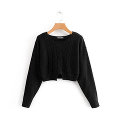 Suéter corto de punto rojo, beige, negro y blanco