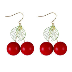 Red Cherry Leaf Cute Earrings