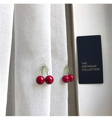 Red Cherry Leaf Cute Earrings