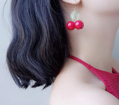 Red Cherry Leaf Cute Earrings