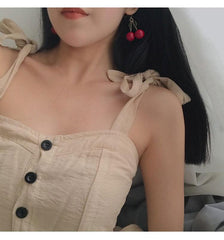 Red Cherry Leaf Cute Earrings