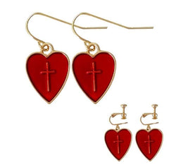 Red Hearts Crosses Metallic Sassy Earrings