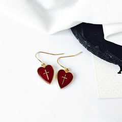 Red Hearts Crosses Metallic Sassy Earrings