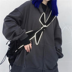 Reflective Lines Edgy Tie Knot Large Black Crossbody Bag